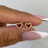 14K Gold Carnelian Heart Diamond Stud Earrings