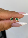 14K Gold Malachite Heart Diamond Stud Earrings