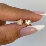 14K Gold Mother of Pearl Heart Diamond Stud Earrings