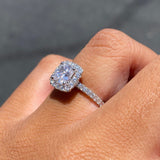 14K Gold 1.50 Carat Lab Grown Cushion Diamond Halo Ribbed Engagement Ring
