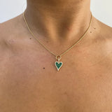 14K Gold Malachite Heart Diamond Pendant Lariat Necklace