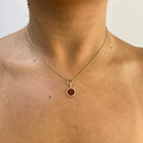 14K Gold Carnelian Round Diamond Pendant Lariat Necklace