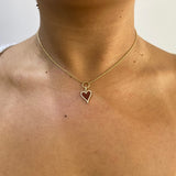 14K Gold Carnelian Heart Diamond Pendant Lariat Necklace