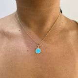 14K Gold Turquoise Round Diamond Pendant Lariat Necklace