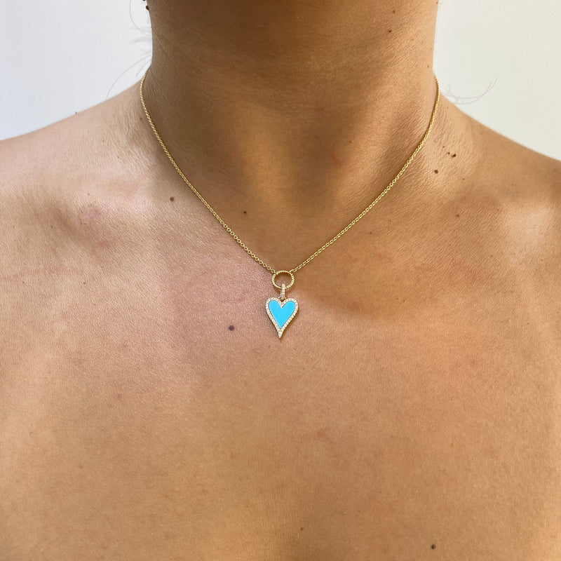14K Gold Turquoise Heart Diamond Pendant Lariat Necklace