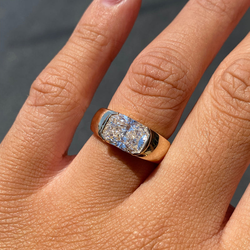 14K Gold East West 3.00 Carat Lab Grown Elongated Cushion Diamond Bezel Engagement Band