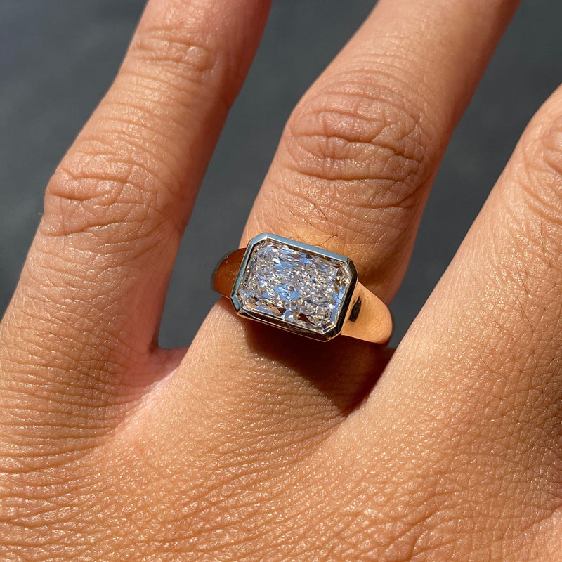 14K Gold East West 3.00 Carat Lab Grown Radiant Diamond Bezel Engagement Band