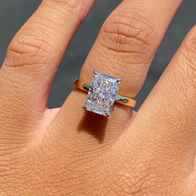 14K Two-Tone Gold 3.00 Carat Lab Grown Elongated Cushion Solitaire Under Halo Engagement Ring