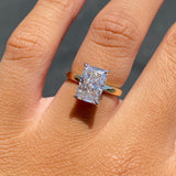 14K Two-Tone Gold 3.00 Carat Lab Grown Elongated Cushion Solitaire Under Halo Engagement Ring