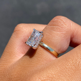 14K Two-Tone Gold 3.00 Carat Lab Grown Elongated Cushion Solitaire Under Halo Engagement Ring