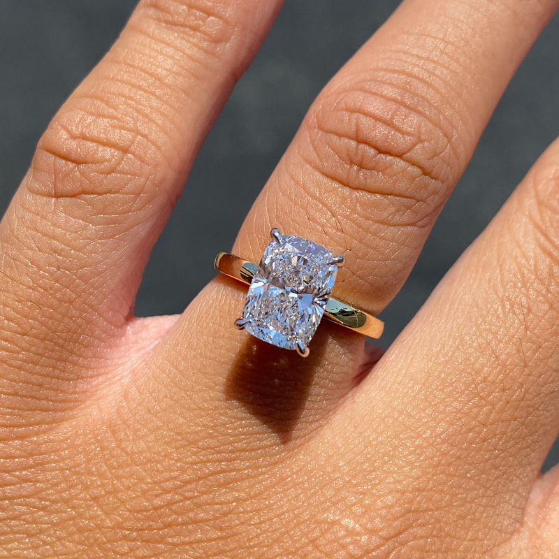 14K Two-Tone Gold 3.00 Carat Lab Grown Radiant Solitaire Under Halo Engagement Ring