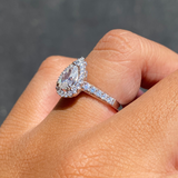 14K Gold 1.00 Carat Natural Pear Diamond Halo Art Deco Cathedral Engagement Ring