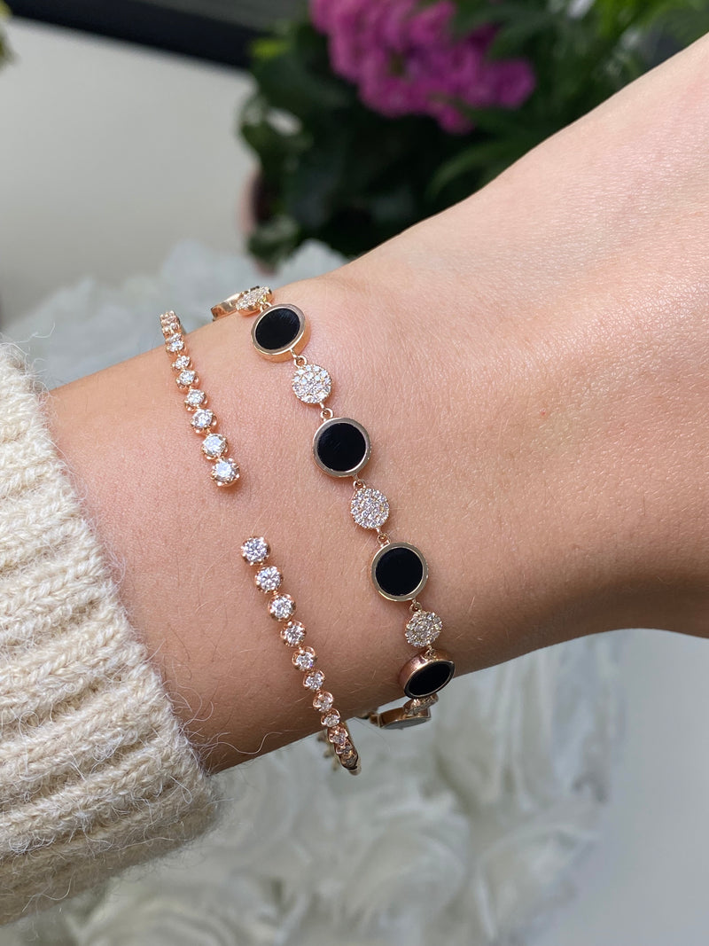 14K Gold Black Onyx and Diamond Pave Bracelet