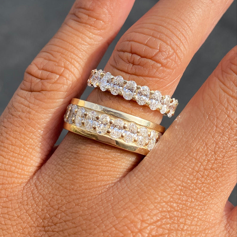 14K Gold Lab Grown Oval Diamond Eternity Mens Band