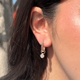 14K Gold Lab Grown Diamond Bezel Charm Huggie Earrings