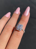 14K Gold 2.00 Carat Emerald Cut Lab Grown Diamond with Prong Setting and Diamond Halo