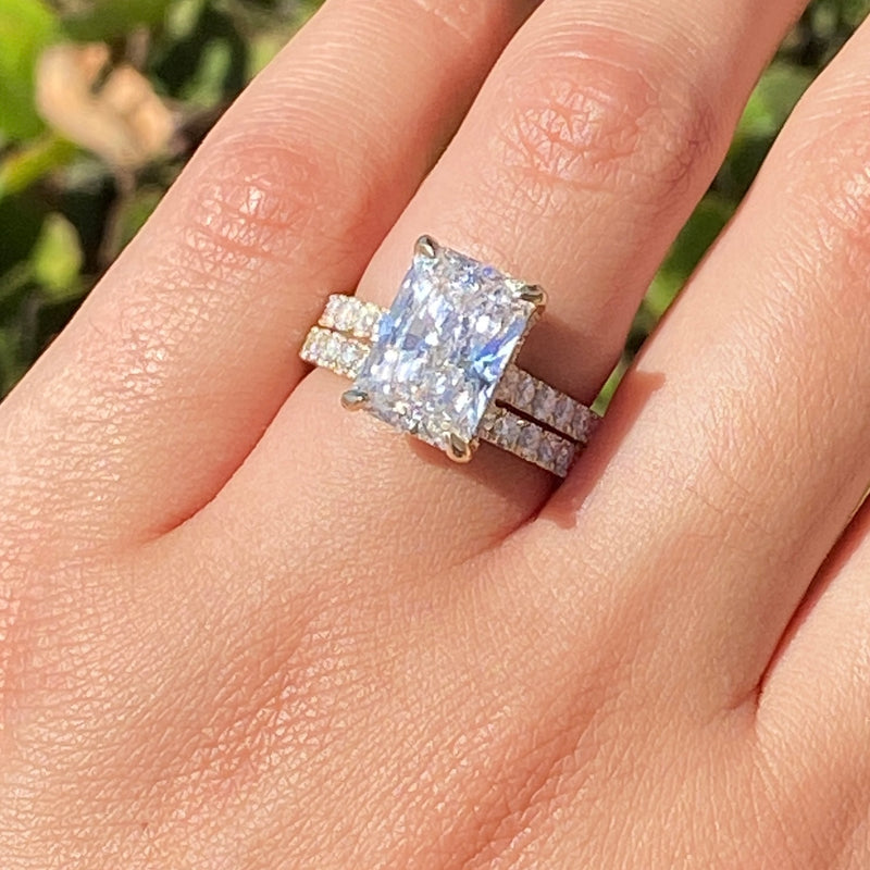 14K Gold 4.00 Carat Lab Grown Radiant Diamond Cathedral Engagement Wedding Set