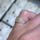 14K Gold Round Pavé Diamond Signet Band