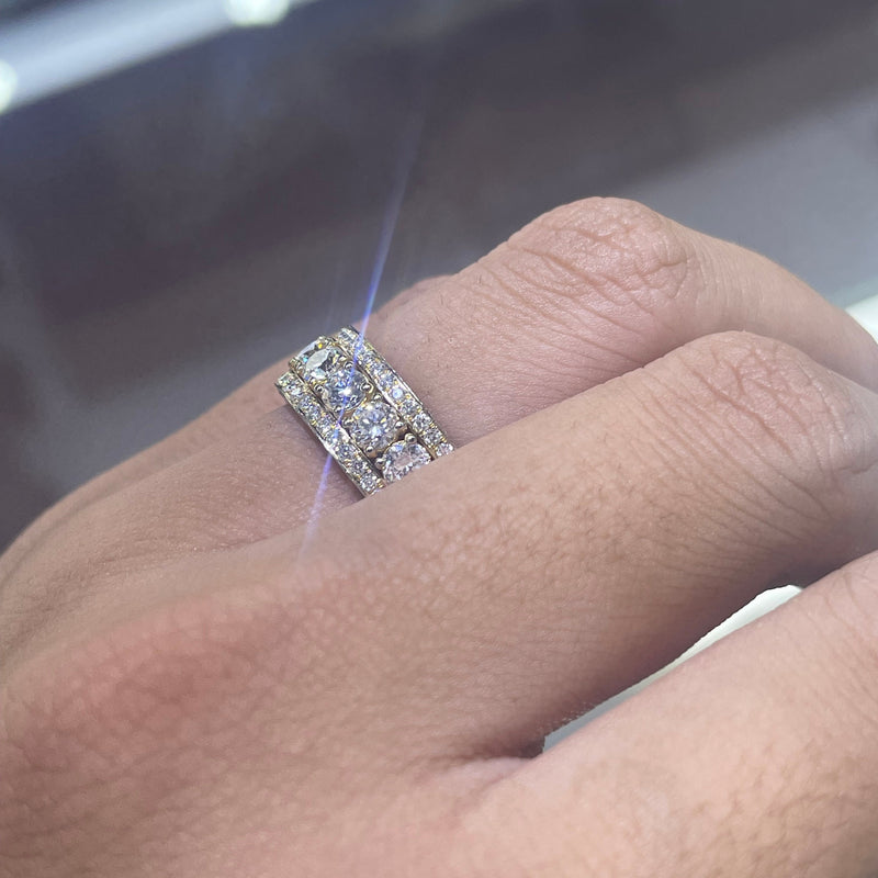 14K Gold Three-Row Pavé Mens Natural Eternity Band