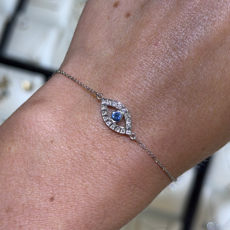 14K Gold Sapphire Evil Eye Bracelet
