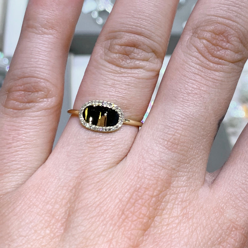 14K Gold Diamond Personalized Oval ID Ring