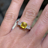 14K Gold Three Stone Yellow Sapphire Asscher Engagement Ring