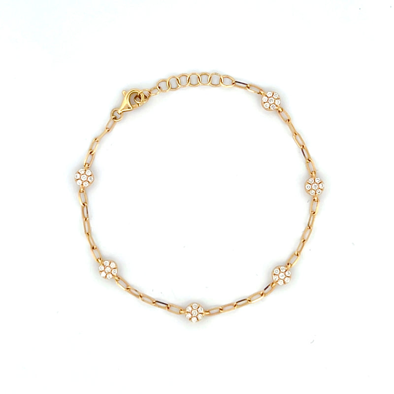 14K Gold Round Cluster Diamond by the Yard Paper Clip Bracelet