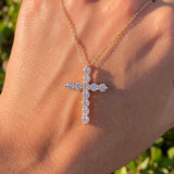 14K Gold Diamond Prong Set Cross Pendant Necklace