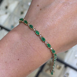 14K Gold Oval Cut Emerald and Round Diamond Bracelet