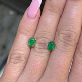 14K Gold Oval Cut Emerald Stud Earrings