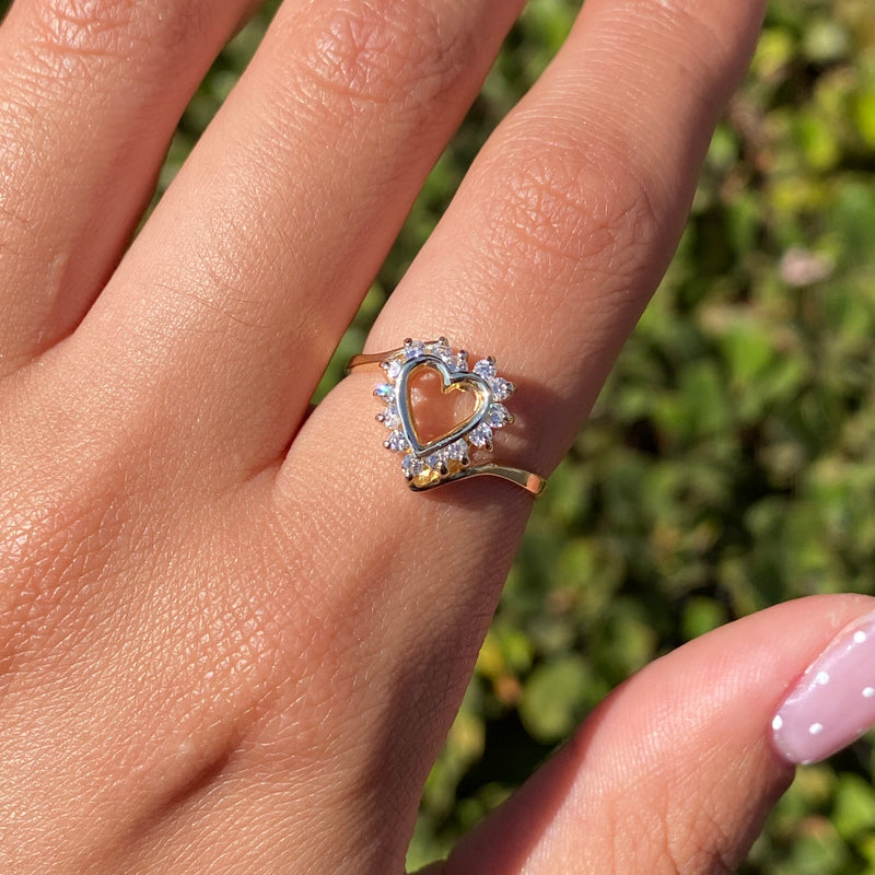 14K Gold Dainty Heart Halo Diamond Ring