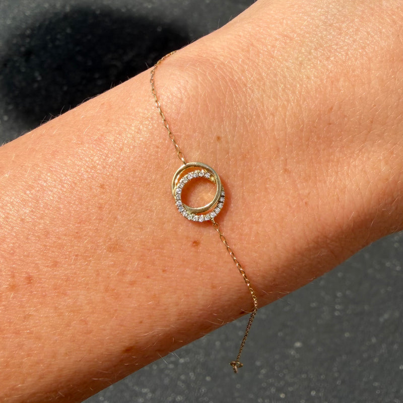 14K Gold Interlocking Diamond Ring Bracelet