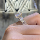 14K Gold 5.00 Carat Lab Grown Emerald Cut Diamond U Prong Engagement Ring