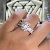 14K Gold 5.00 Carat Lab Grown Emerald Cut Diamond U Prong Engagement Ring