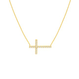 14K Gold Sideways Diamond Cross Pendant Necklace