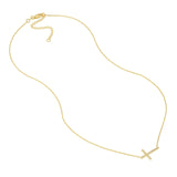 14K Gold Sideways Diamond Cross Pendant Necklace