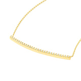14K Gold Prong Set Curved Diamond Bar Pendant Necklace
