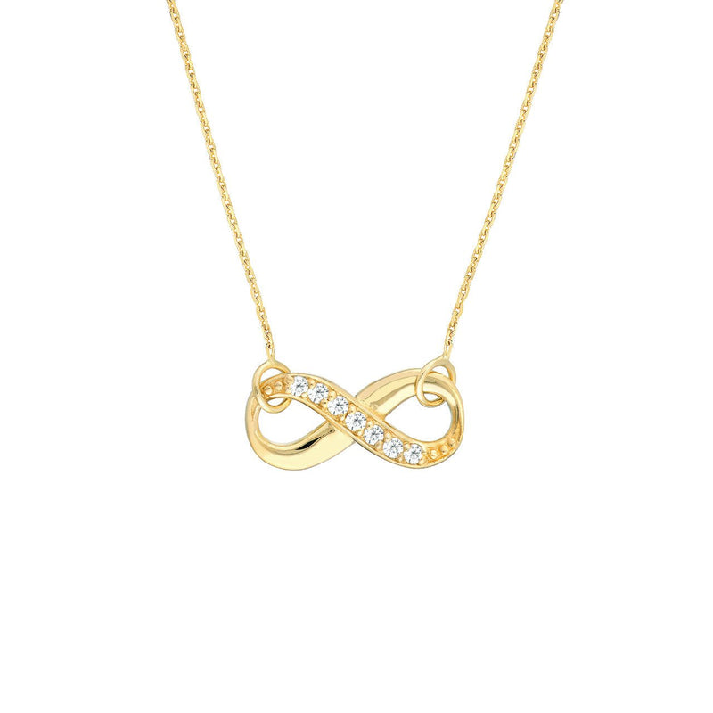 14K Gold Diamond Row Infinity Pendant Necklace