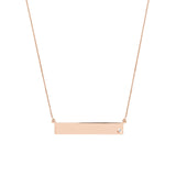 14K Gold Bar Pendant Necklace with Inset Diamond Bezel