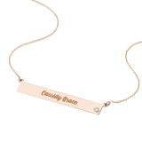 14K Gold Bar Pendant Necklace with Inset Diamond Bezel