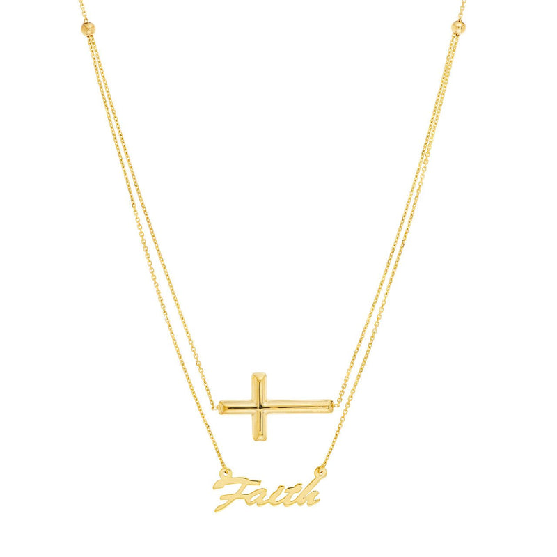 14K Gold Faith and Cross Necklace