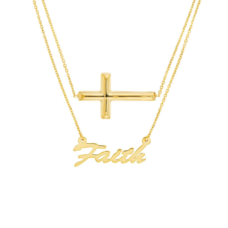 14K Gold Faith and Cross Necklace