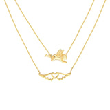 14K Gold Layered Heart Wings and Angel Necklace