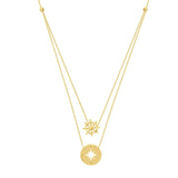 14K Gold Layered Hollow Compass and Helm Necklace