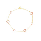 14K Two-Tone Gold Open Heart Box Chain Bracelet