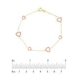 14K Two-Tone Gold Open Heart Box Chain Bracelet