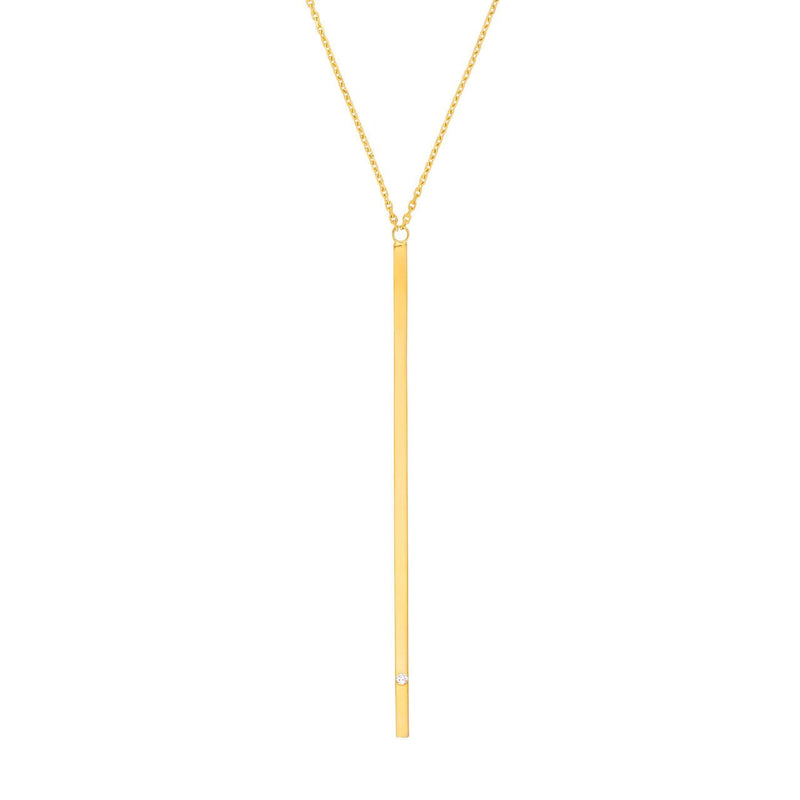 14K Gold Vertical Bar Diamond Pendant Necklace