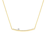 14K Two Tone Gold Thin Curve Bar with Diamond Bezel Pendant Necklace