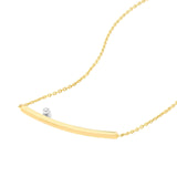 14K Two Tone Gold Thin Curve Bar with Diamond Bezel Pendant Necklace