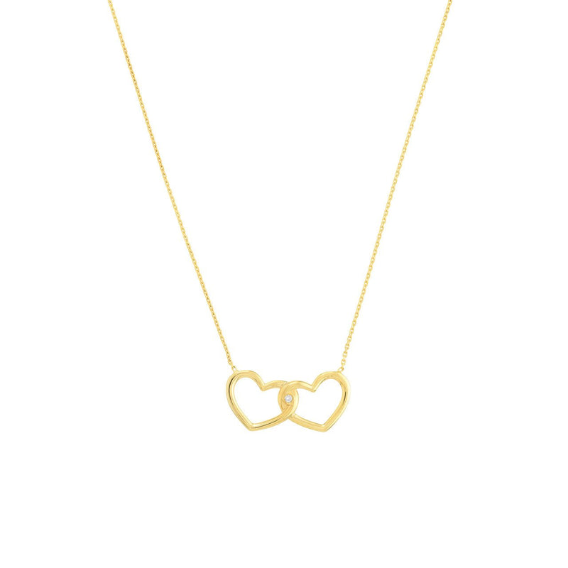 14K Gold Linked Open Diamond Heart Pendant Necklace